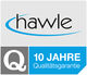 Grafik-Komposition mit dem Hawle-Logo und der Info für 10 Jahre Herstellergarantie